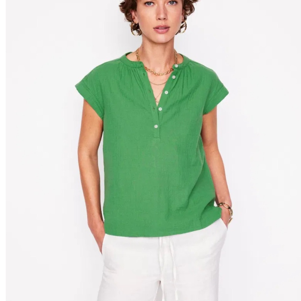 Boden Double Cloth Kelly Green Top XL 100% Cotton breathable earthy